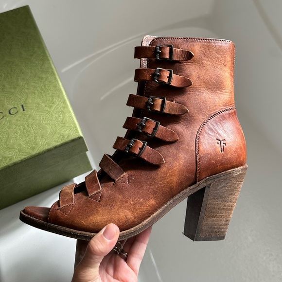Frye Brown Strappy Women's Ankle Boots - Picture 6 of 7